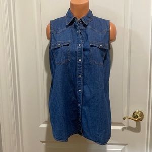MOTHERHOOD Maternity Denim Jean Shirt Sleeveless S Small EUC $75